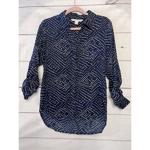 Diane Von Furstenburg Size 2 Top Blue With White Button Down - Picture 1 of 7